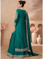 Thumbnail for Vegaa Fashion Teal Green Real Chinon Silk Embroidered Lehenga Style Suit