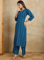 Thumbnail for Prazu Fashion Blue Printed Cotton Blend Kurta Pant Set - Distacart