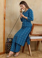 Thumbnail for Prazu Fashion Blue Printed Cotton Blend Kurta Pant Set - Distacart