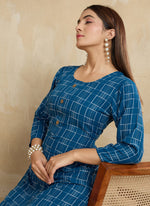 Thumbnail for Prazu Fashion Blue Printed Cotton Blend Kurta Pant Set - Distacart