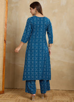 Thumbnail for Prazu Fashion Blue Printed Cotton Blend Kurta Pant Set - Distacart