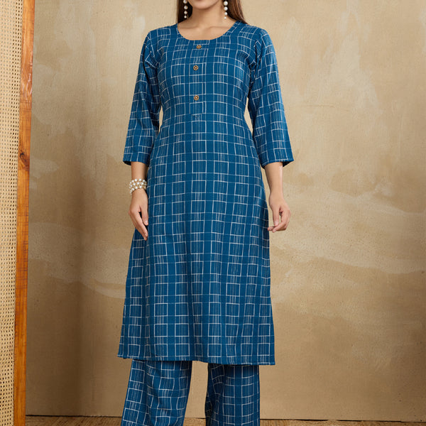Prazu Fashion Blue Printed Cotton Blend Kurta Pant Set - Distacart