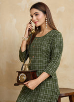 Thumbnail for Prazu Fashion Green Printed Cotton Blend Kurta Pant Set - Distacart