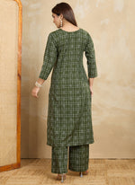 Thumbnail for Prazu Fashion Green Printed Cotton Blend Kurta Pant Set - Distacart