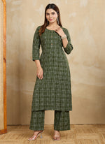 Thumbnail for Prazu Fashion Green Printed Cotton Blend Kurta Pant Set - Distacart