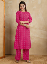 Thumbnail for Prazu Fashion Pink Printed Cotton Blend Kurta Pant Set - Distacart