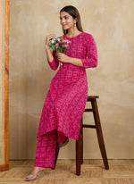 Thumbnail for Prazu Fashion Pink Printed Cotton Blend Kurta Pant Set - Distacart