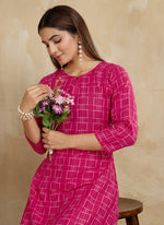 Thumbnail for Prazu Fashion Pink Printed Cotton Blend Kurta Pant Set - Distacart