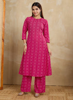 Thumbnail for Prazu Fashion Pink Printed Cotton Blend Kurta Pant Set - Distacart