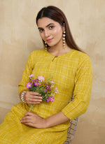 Thumbnail for Prazu Fashion Yellow Printed Cotton Blend Kurta Pant Set - Distacart