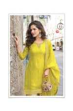 Thumbnail for Aarshi Fashions Lemon Green Party Wear Full Stitched Silk Suit