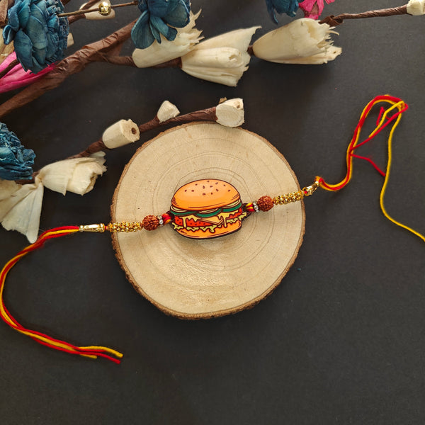 Indianvibez Burger Wooden Rakhi, Food Rakhi for Brother - Kids Rakhi