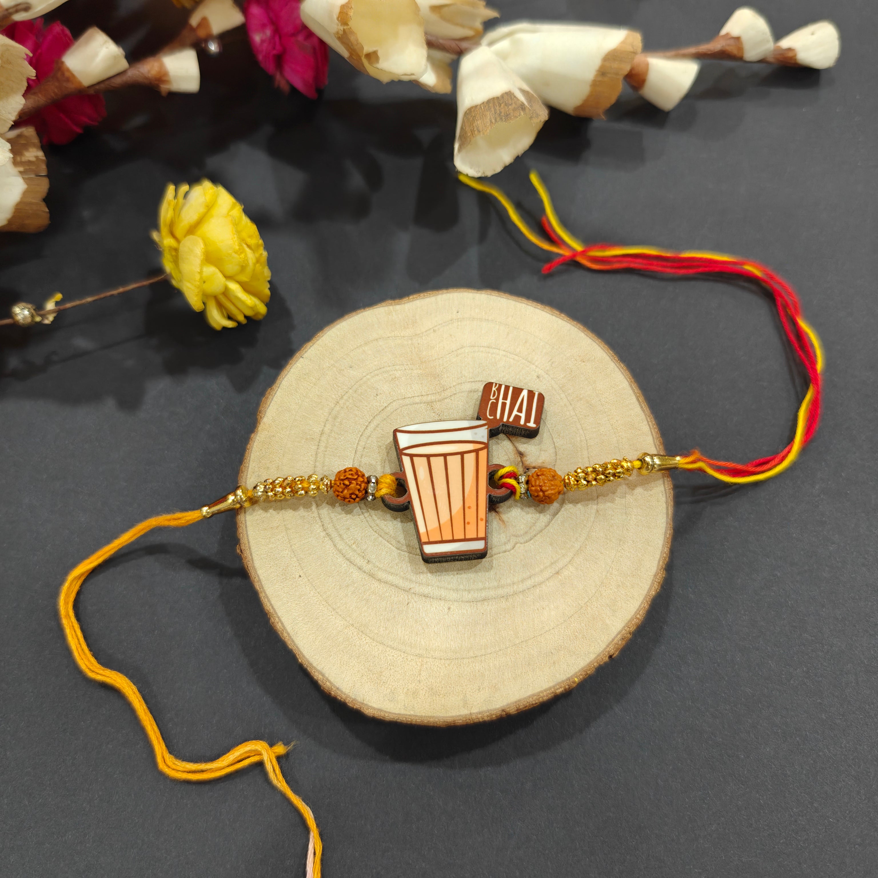 Indianvibez Chai Lover Wooden Rakhi, Food Rakhi for Tea Lover Brother - Kids Rakhi