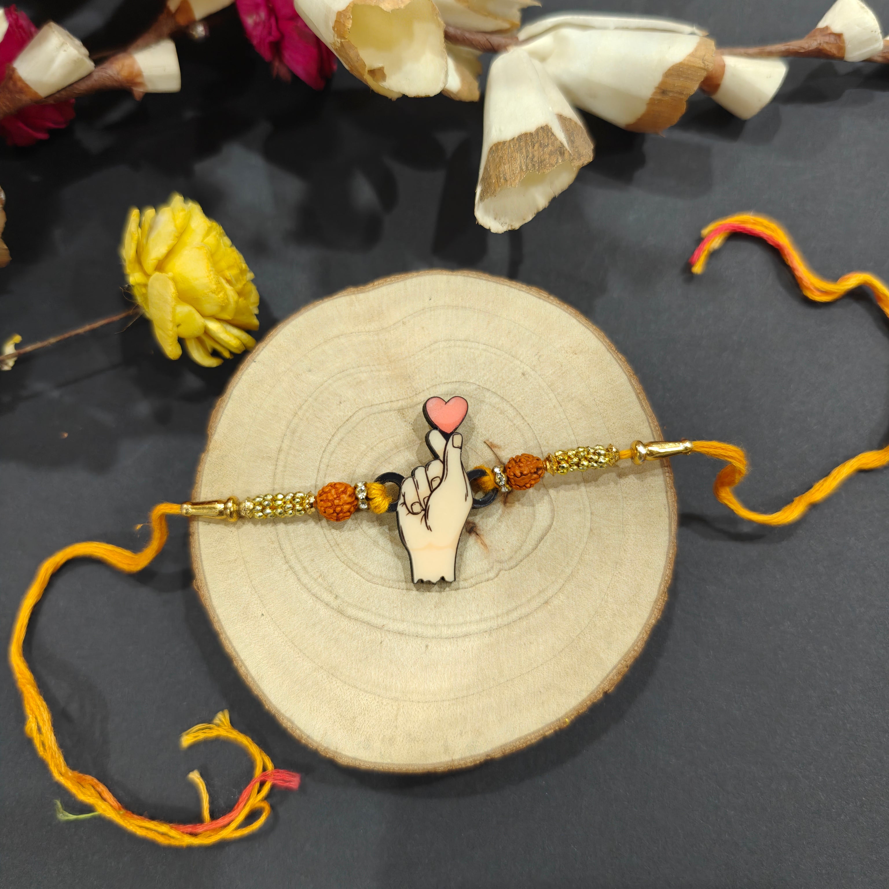 Indianvibez Korean Heart Wooden Rakhi, K-Pop Style Rakhi for Brother - Kids Rakhi