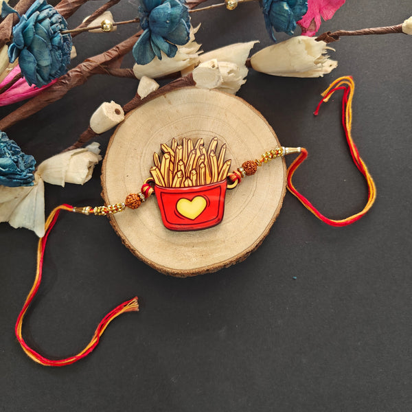 Indianvibez Fries Wooden Rakhi, Food Rakhi for Brother - Kids Rakhi