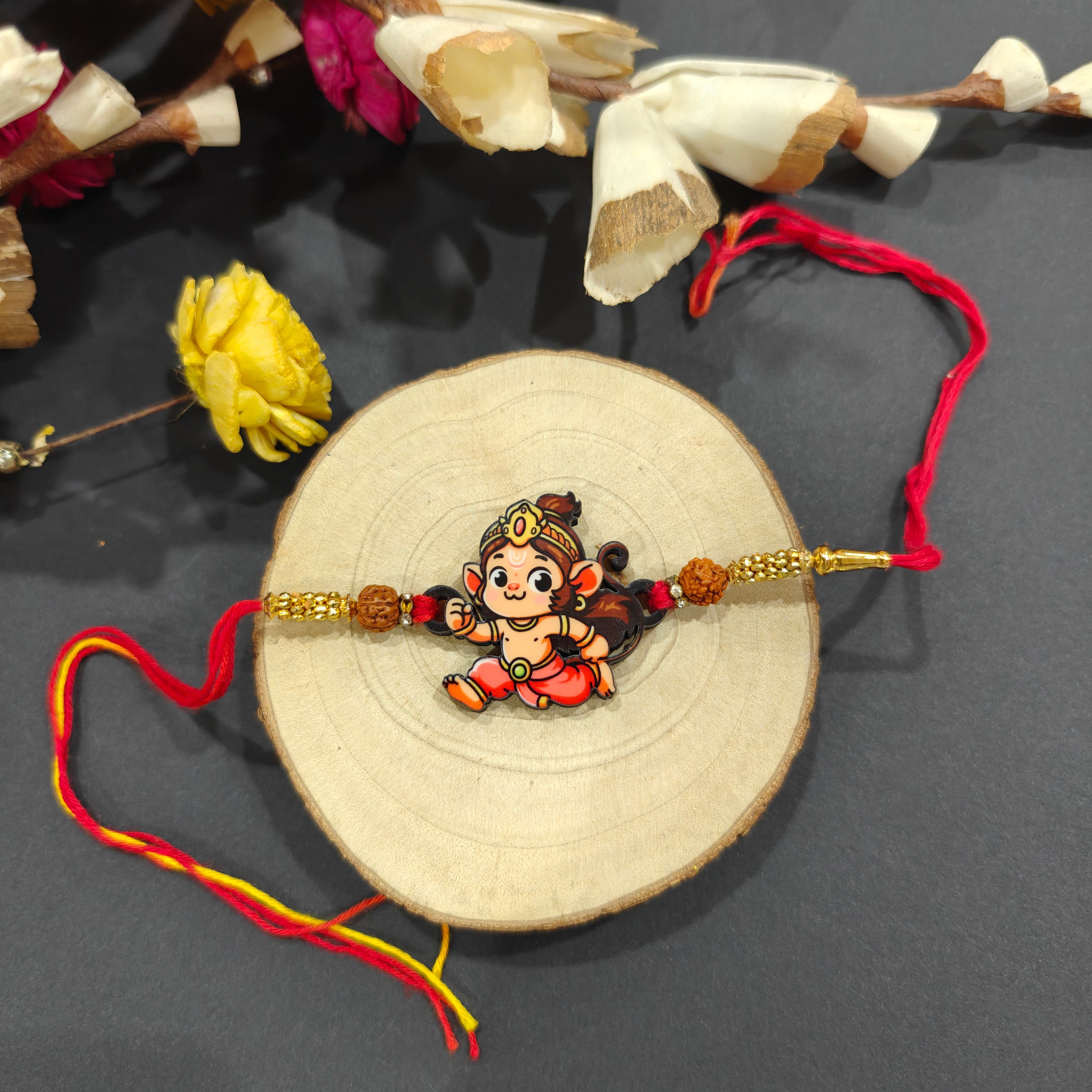 Indianvibez Lord Hanuman Wooden Rakhi for Brother, Divine & Spiritual Rakhi for Bhai , Bhaiya - Kids Rakhi