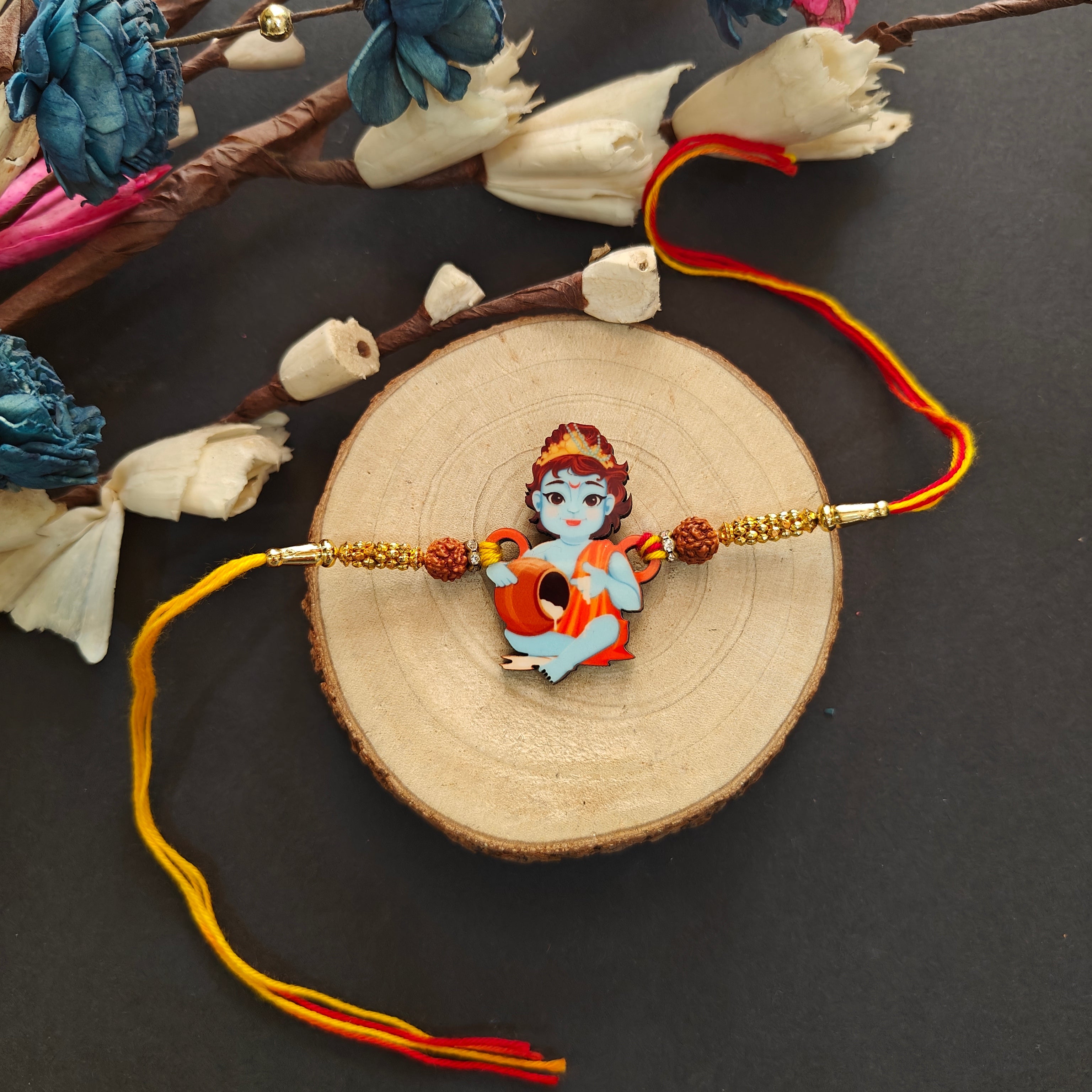Indianvibez Lord Krishna Wooden Rakhi for Brother, God Religious Spiritual Rakhi - Kids Rakhi