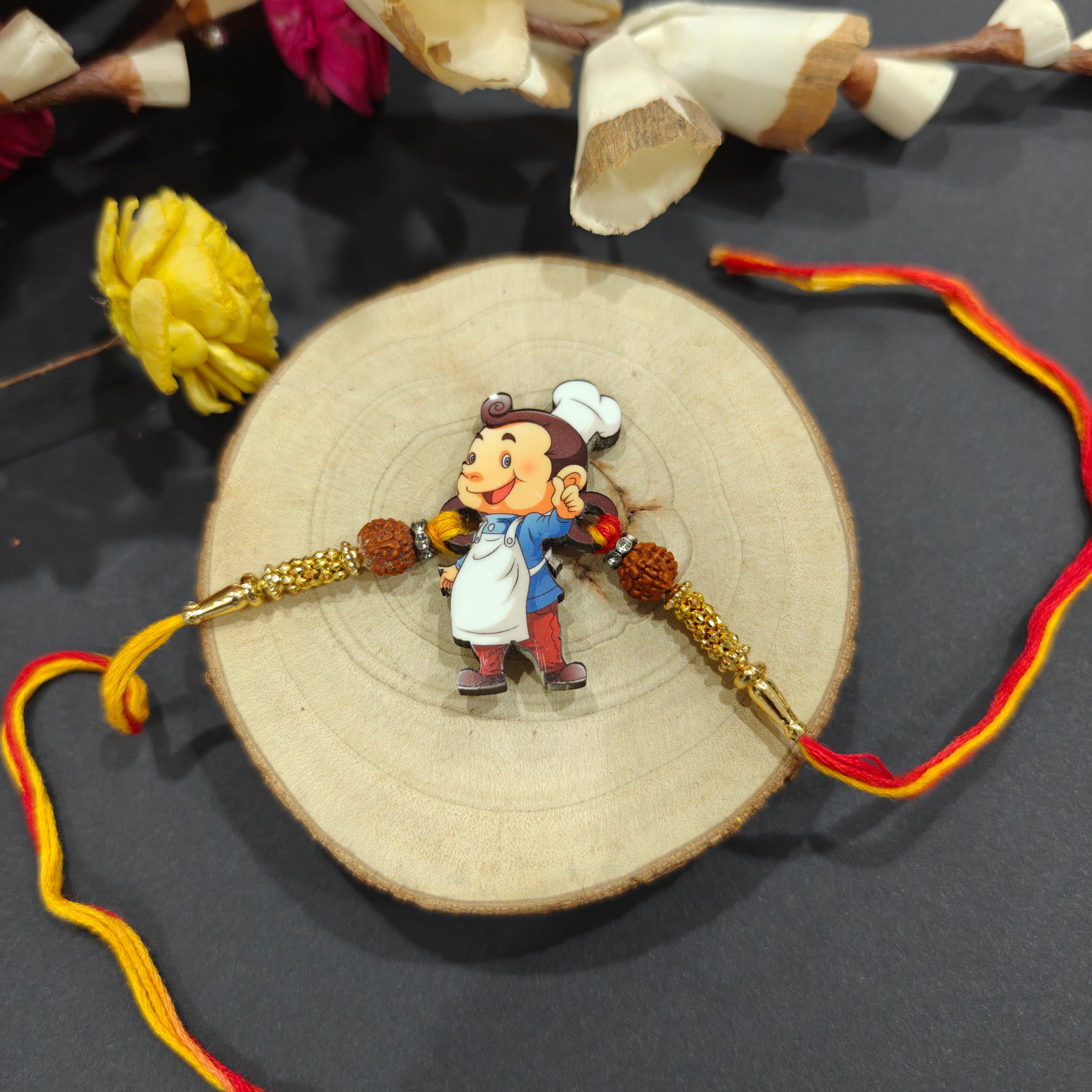 Indianvibez MasterChef Bhai Wooden Rakhi, Rudraksha Rakhi for Brother - Kids Rakhi