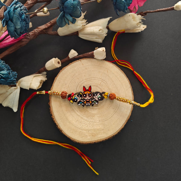 Indianvibez Powerpuff Girls Wooden Rakhi, Cute Rakhi Lumba for Sister, Bhabhi - Kids Rakhi