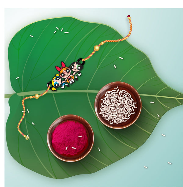 Indianvibez Powerpuff Girls Wooden Rakhi, Cute Rakhi Lumba for Sister, Bhabhi - Kids Rakhi