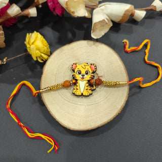 Indianvibez Cute Tiger Rakhi for Brother, Wooden Animal Rakhi - Kids Rakhi
