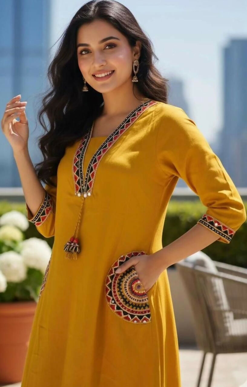 Miravan Womens Yellow Kurta And Palazzo Set - Dista