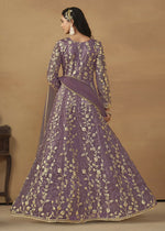 Thumbnail for Pant Style Purple Embroidered Net Wedding Anarkali Suit - Emponline - Distacart