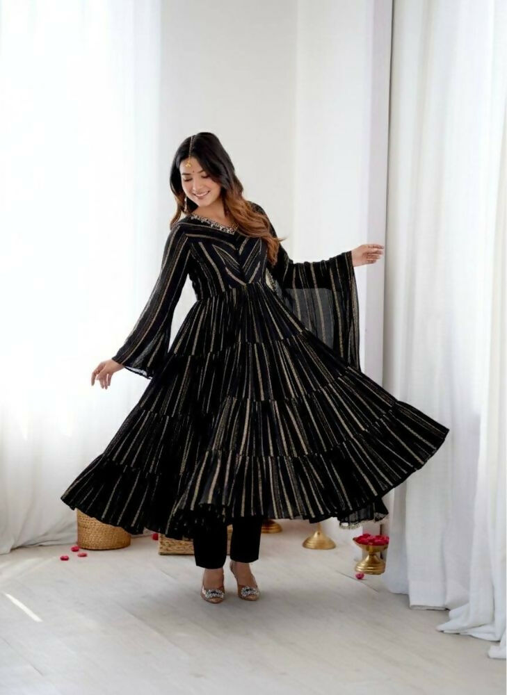 Teeya Creation Black Color Mal Chanderi Silk Hand Embroidery Work Long Gown - Distacart