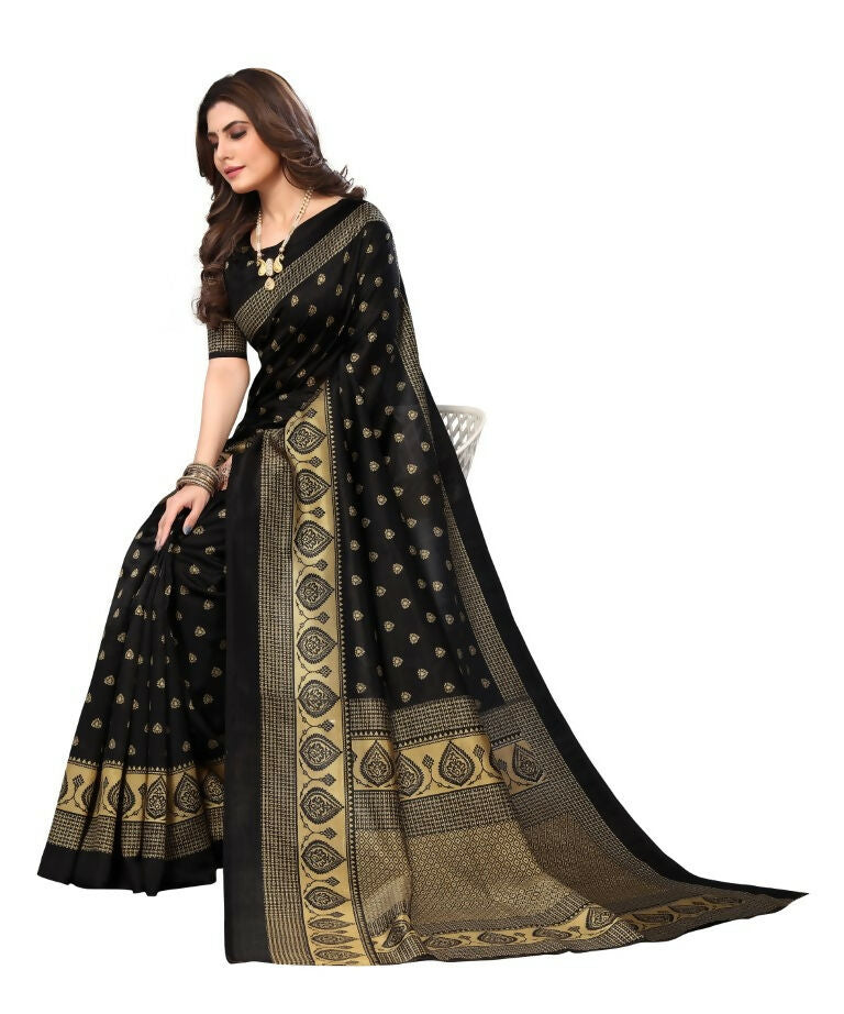 Vamika Black Printed Art Silk Saree - Distacart