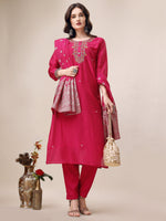Thumbnail for Embroidered Kurta With Pant & Dupatta Set, Multicolor - Hiral Fashion - Distacart