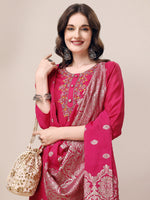 Thumbnail for Embroidered Kurta With Pant & Dupatta Set, Multicolor - Hiral Fashion - Distacart