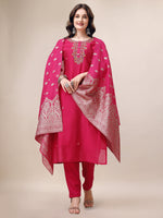 Thumbnail for Embroidered Kurta With Pant & Dupatta Set, Multicolor - Hiral Fashion - Distacart