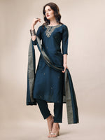 Thumbnail for Hand Embroidered Button Embellished Kurta With Pant And Sequined Dupatta, Multicolor - Hiral Fashion - Distacart