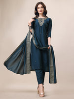 Thumbnail for Hand Embroidered Button Embellished Kurta With Pant And Sequined Dupatta, Multicolor - Hiral Fashion - Distacart