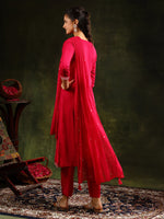 Thumbnail for Mirror Embroidered Kurta With Pant & Sequined Embroidered Dupatta, Rani - Hiral Fashion - Distacart
