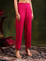 Thumbnail for Mirror Embroidered Kurta With Pant & Sequined Embroidered Dupatta, Rani - Hiral Fashion - Distacart