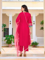 Thumbnail for Embroidered Kurta With Pant & Lace Dupatta, Pink - Hiral Fashion - Distacart