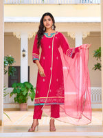 Thumbnail for Embroidered Kurta With Pant & Lace Dupatta, Pink - Hiral Fashion - Distacart