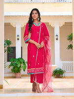 Thumbnail for Embroidered Kurta With Pant & Lace Dupatta, Pink - Hiral Fashion - Distacart