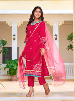 Thumbnail for Embroidered Kurta With Pant & Lace Dupatta, Pink - Hiral Fashion - Distacart