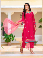 Thumbnail for Embroidered Kurta With Pant & Lace Dupatta, Pink - Hiral Fashion - Distacart
