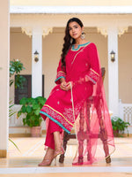 Thumbnail for Embroidered Kurta With Pant & Lace Dupatta, Pink - Hiral Fashion - Distacart
