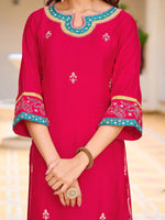 Thumbnail for Embroidered Kurta With Pant & Lace Dupatta, Pink - Hiral Fashion - Distacart
