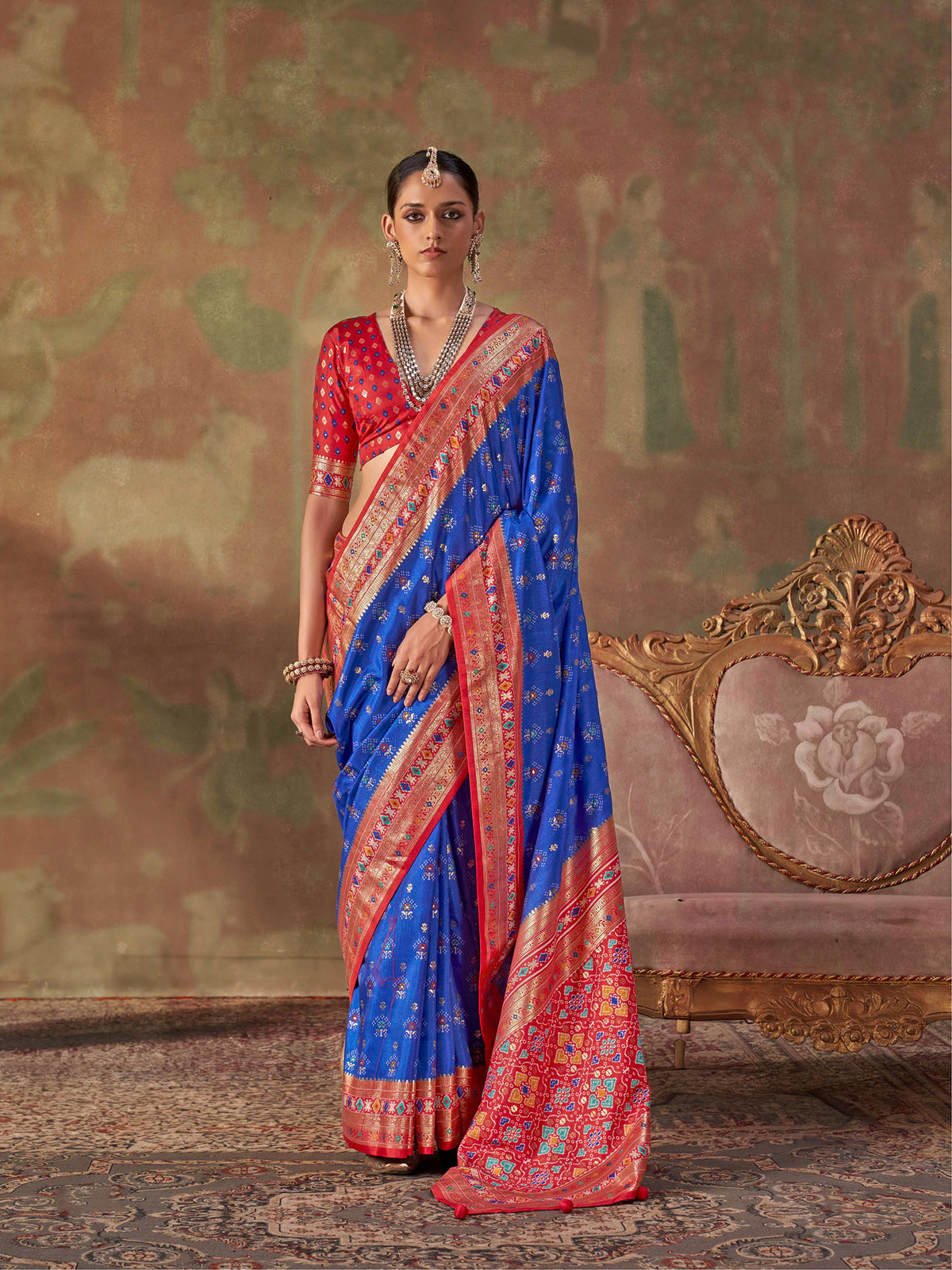 Elora Royal Blue Soft Silk Patola Printed Saree For Women