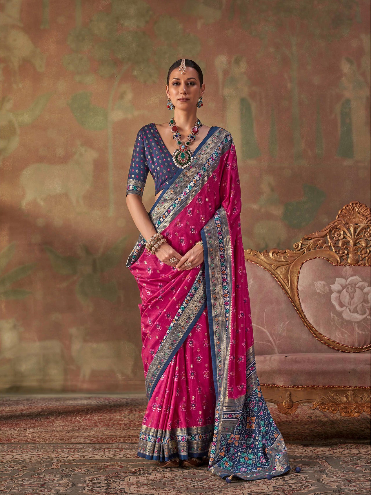 Elora Magenta Soft Silk Patola Printed Saree For Women