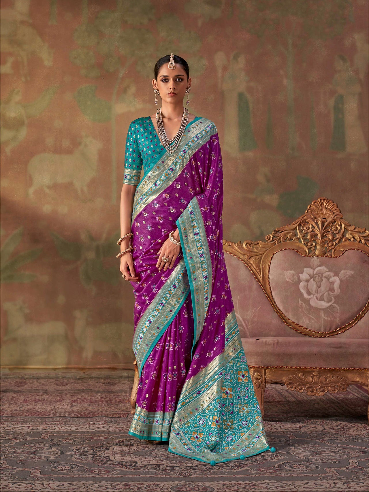 Elora Purple Soft Silk Patola Printed Saree For Women