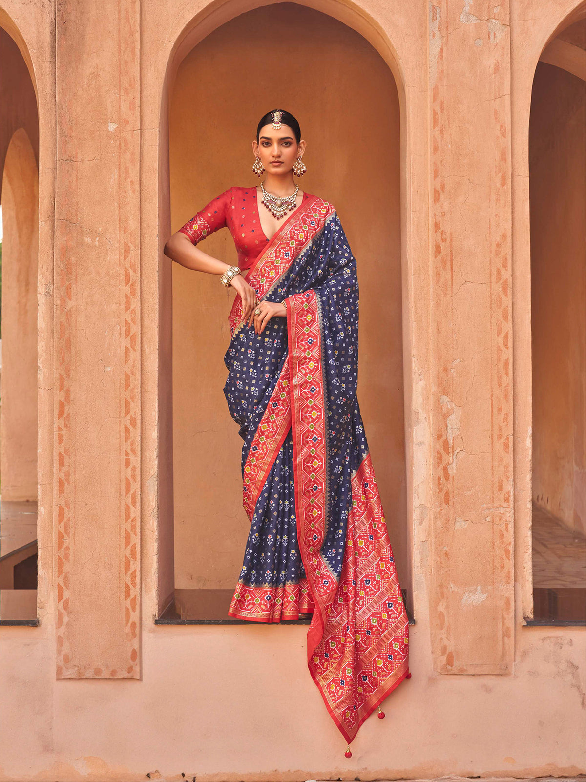 Elora Navy Blue Soft Silk Patola Printed Saree