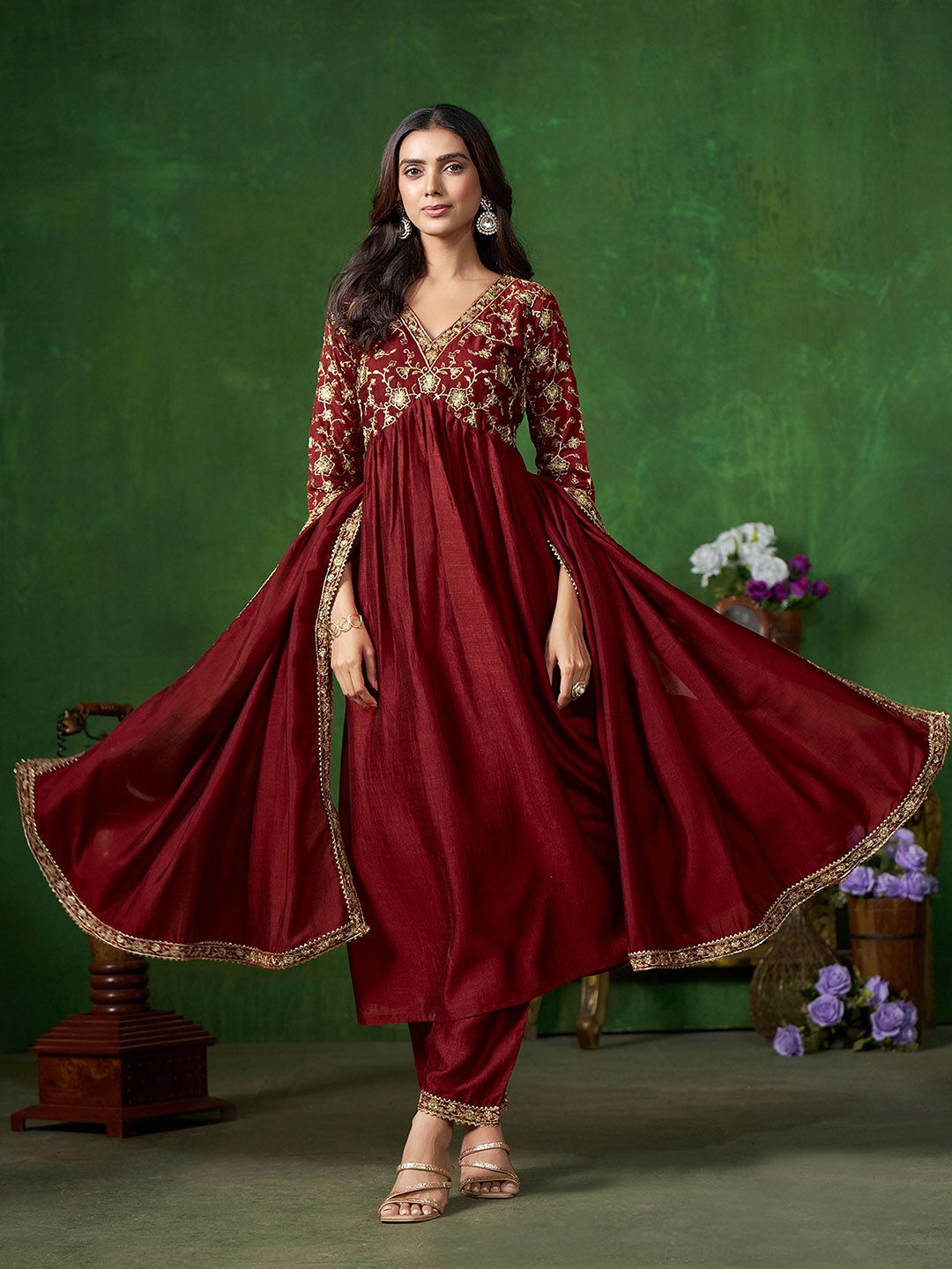 Sangria Embroidered Kurta & Trouser With Dupatta Kurta Set - Distacart