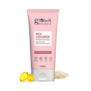 Globus Naturals Rice Ceramide Face Wash For Hydrated Glow, Enriched with Green Tea & Vitamin E - Distacart