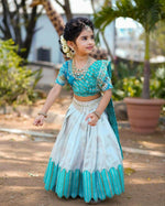 Thumbnail for Jyoti Fashion Classy Sky Blue Heavy Chenille Sequins Embroidered Kids Lehenga Choli Set - Distacart